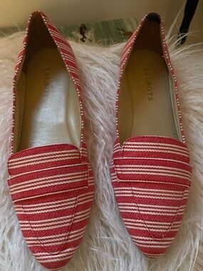 Talbots Francesca Driving Moccasins - Red and White Striped Pointed Toe Flats